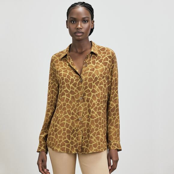 Vintage 90s Clio Giraffe Print Button-Up Long Sleeve Shirt Safari Size Medium - Picture 1 of 12